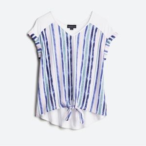 Fortune + Ivy Clarese Tie Mixed Material Top